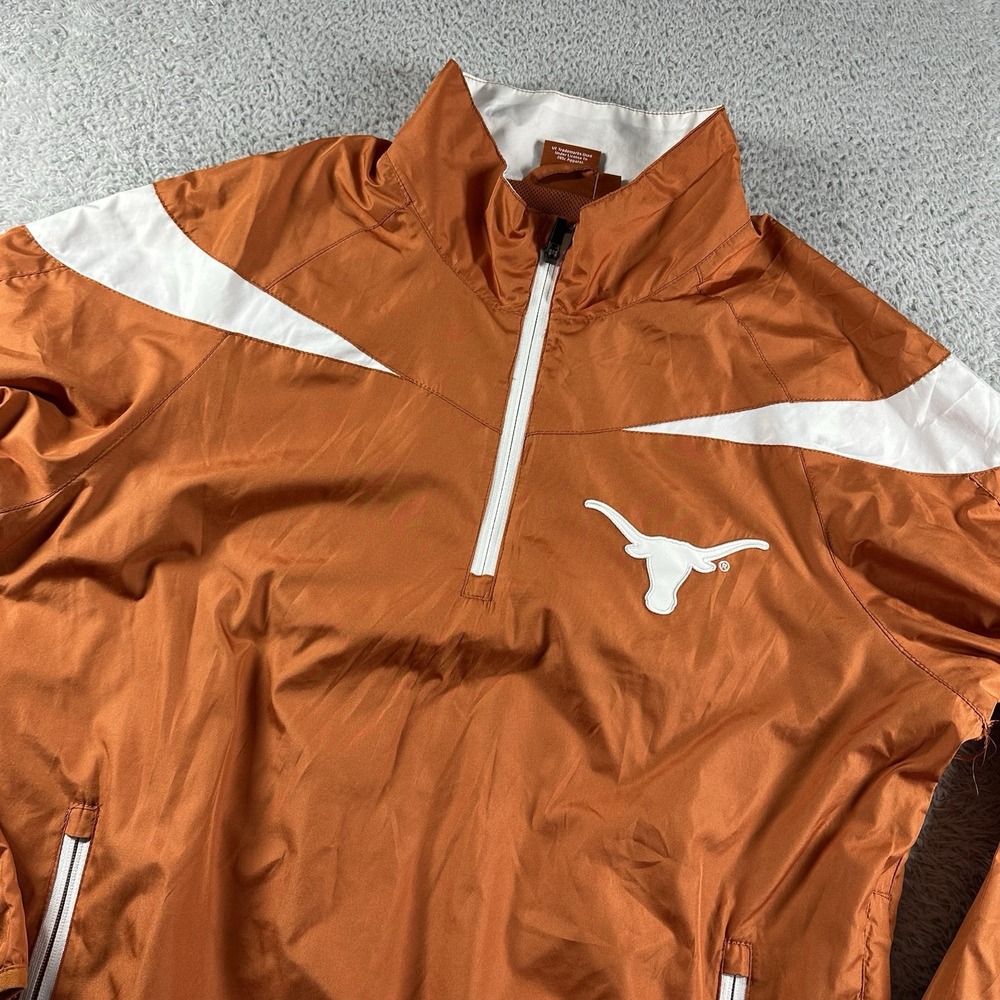 Texas Longhorn Windbreaker Jacket Mens XL Orange White‎ Pull Over Mesh 1/4 Zip